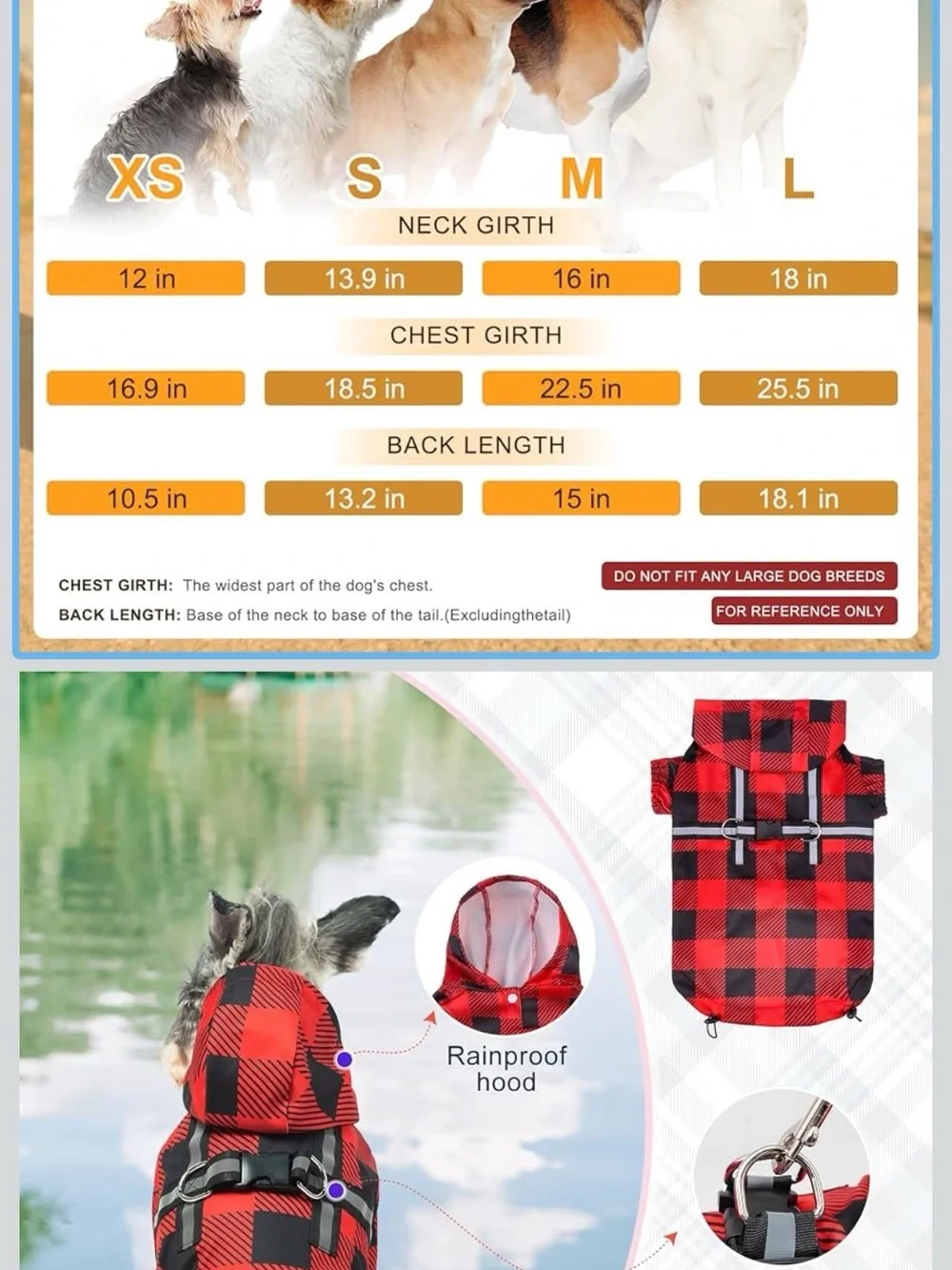 Buffalo Plaid Raincoat for dogs in size small